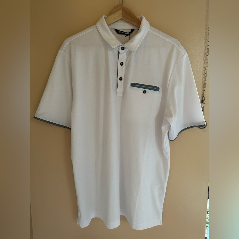 NWT Travis Mathew Polo Size Large - White w/ Sleeve Detail